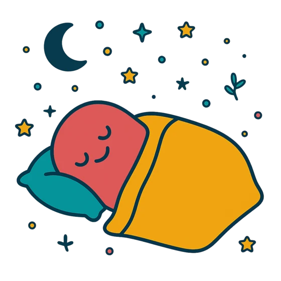 A child asleep under a blanket beneath the moon
